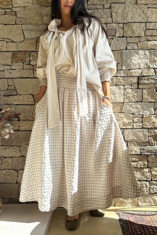 Nonni Gingham Ripley Skirt Stone